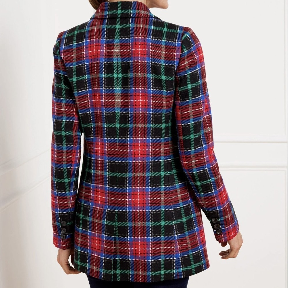 Talbots Open Front Blazer Log Fire Plaid Sz 16 Tartan Wool Blend Academia Office - Picture 6 of 8